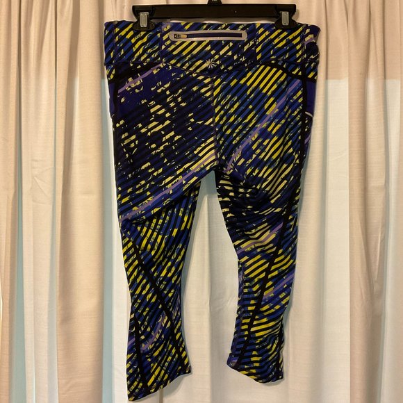 Athleta Radical Stripe Capri Leggings M Blue Black Yellow Purple - Picture 6 of 10